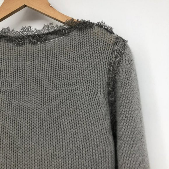 Ermanno Scervino grey 100% Cashmere knit sweater lace trimmed hems LG - Picture 7 of 7